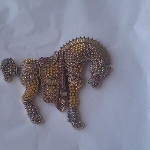Embellished Horse Brooch with Yellow and Iridescent Rhinestones